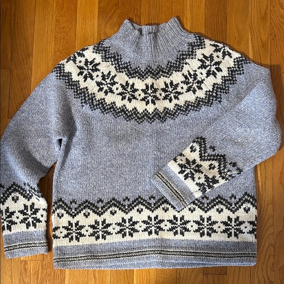 Inis Crafts Merino Wool Nordic Pattern Mock Neck Sweater - Picture 6 of 14